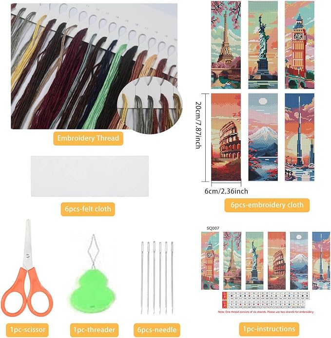 NEGEKFKX 6 Pcs Cityscape Cross Stitch Bookmark Kit - Image 2