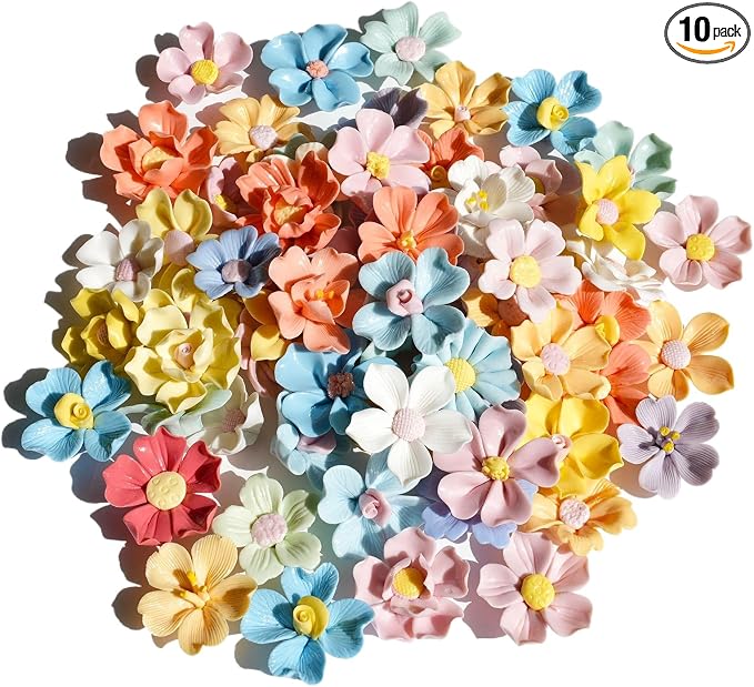 Lanyani 10 Pieces Handcrafted Ceramic Flowers by LanyaniArtGlassMosaics