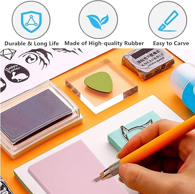 2PCS 4"x6" Pink Rubber Carving Blocks, Soft Rubber for DIY Craft Project, Linoleum Blocks for Printmaking, Stamp Making