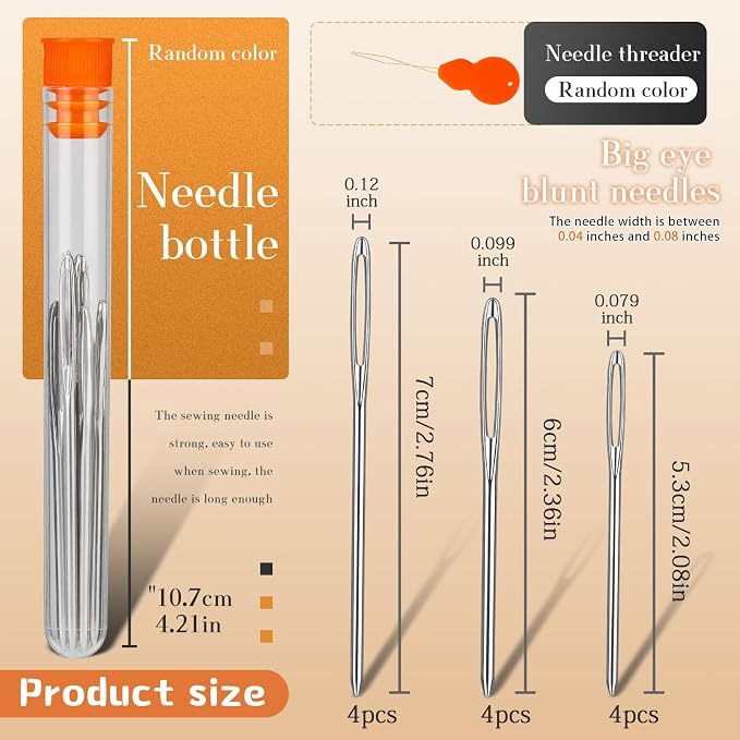 TLKKUE 12 Pcs/3 Sizes Large-Eye Blunt Needles, Steel Yarn Needle - Image 2