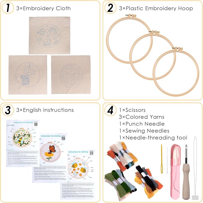 Peotclola Punch Needle Kit for Adults, 3 Sets Punch Needle Kits Beginner DIY - Image 3
