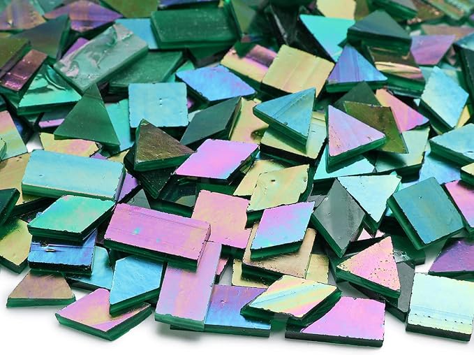 200 Pieces Bulk Iridescent Mosaic Glass Tiles, 4 Shapes Mixed Stained Glass - Image 2