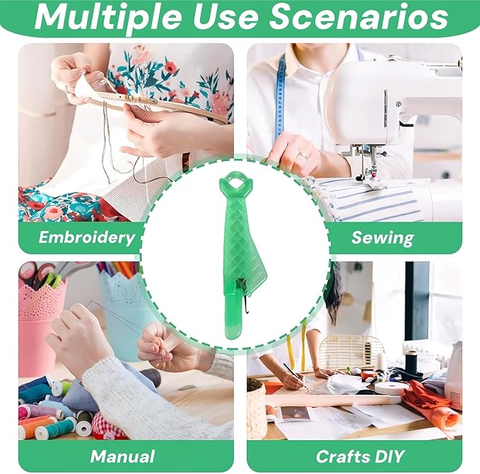 Fish Mouth Needle Threader for Sewing Machine, Quick Sewing Needle Threader Tool, Fish Type Sewing Machine Needle Threader, Sewing Threaders for DIY and Sewing Machine (Green)