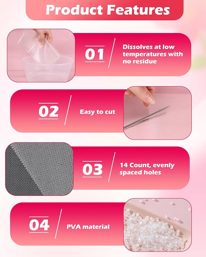 Zplontya 5 Pack Water Soluble Cross Stitch Canvas – 14 Count Embroidery - Image 3