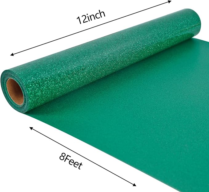 FUNKAKA Glitter Green HTV Heat Transfer Vinyl Rolls, 12" x 8ft PU Iron on Vinyl for T-Shirt Green Glitter HTV Vinyl for All Cutter Machines Easy to Cut & Weed for Heat Vinyl Design