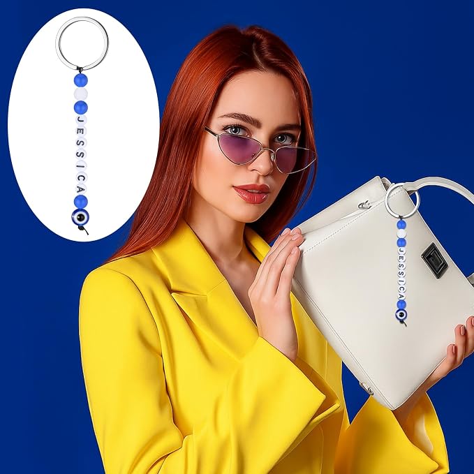 Landical 564 Pcs Evil Eye Keychain Making Kit DIY Bead Keychain Charm Blue Key - Image 6