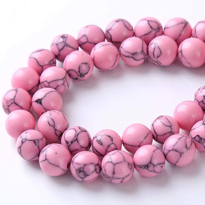 60pcs 6mm Pink Turquoise Beads Natural Stone Round Loose Spacer Beads for Jewelry Making DIY Bracelet Necklace 1 Strand 15inch