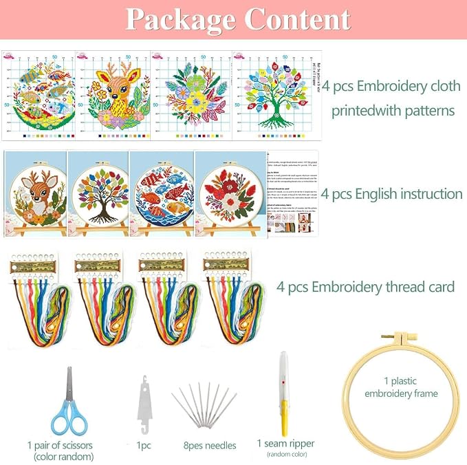 Zhenqing 4 Pack Nature Stamped Cross Stitch Kit - Image 5
