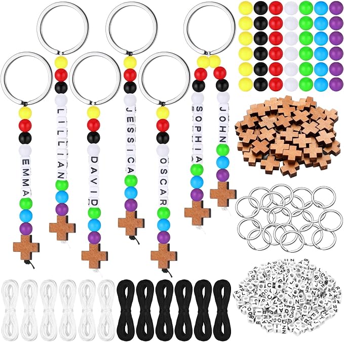 Landical 564 Pcs DIY Wood Cross Keychain Making Kit Easter Key Chain Craft by Landical
