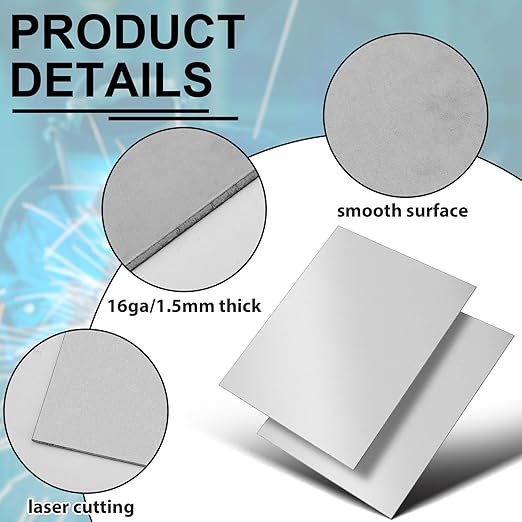 2 Pcs 16 Gauge Metal Steel Sheet 12 x 9 in Mild Cold Rolled Plate 0.06 in (1.5mm) Thick Weldable Carbon Square Metal Panels for Outside Industrial DIY Use Projects Weld Accessories