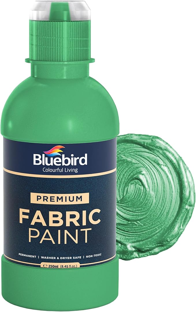 BLUEBIRD Fabric Paint, Emerald Green, 8.5 Fl Oz, Permanent Fabric Paints by BluebirdArts