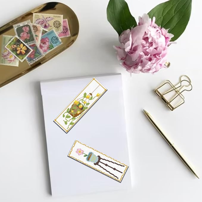 FREEBLOSS 6 Set Cross Stitch Bookmark Kit Flowers Patterns Stamped Cross Stitch - Image 6