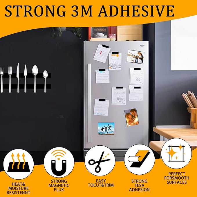 10 Pack Magnetic Tape with 3M Adhesive Backing, 12"L x 1"W Flexible Magnet Strips for DIY Crafting