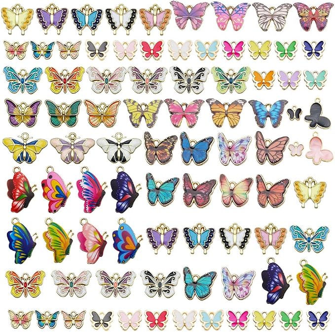 WOCRAFT 120pc Assorted Enamel Bracelet Butterfly Charms by WOCRAFT