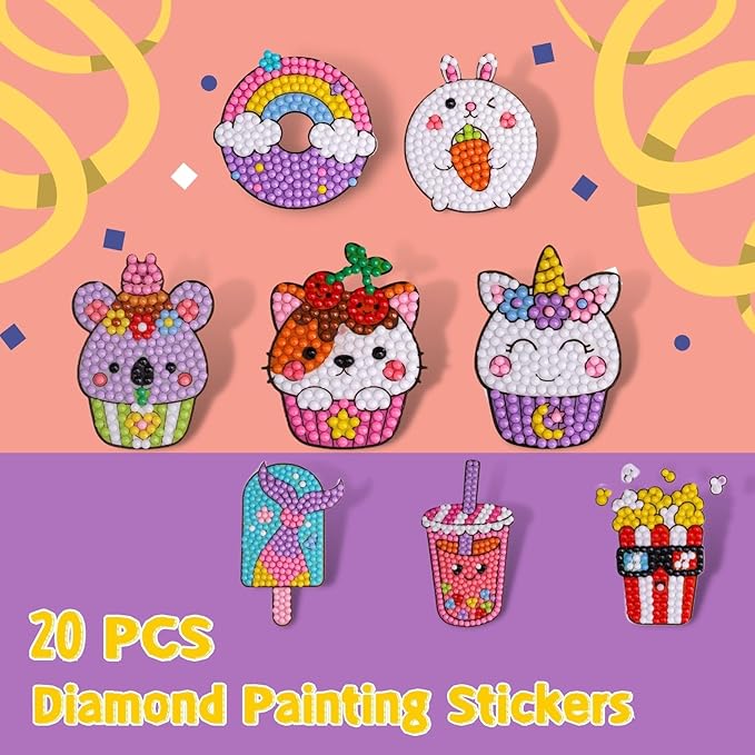 Cymbana Diamond Painting Kits for Kids 20 Pcs Desserts Contains Cupcake, Donut, Ice-Cream, Popcorn, Cookies