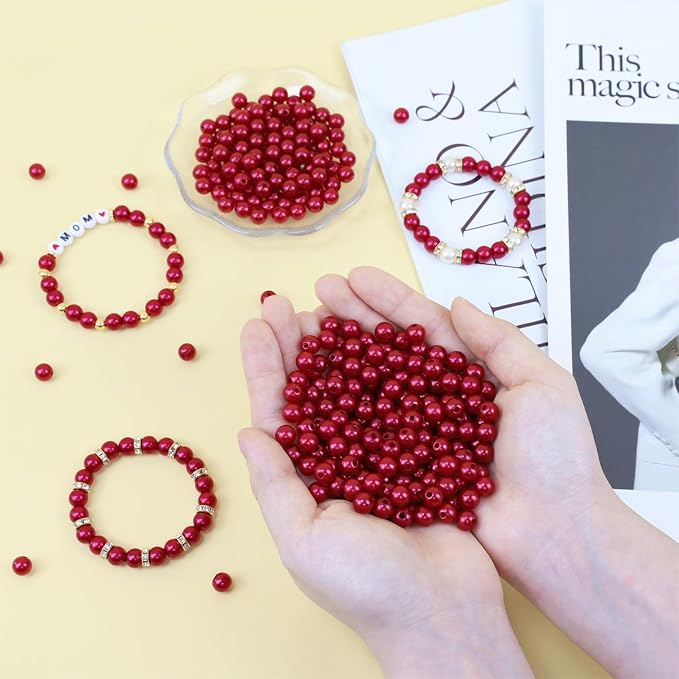 DUQGUHO Red Pearl Beads for Crafts 8mm Plastic Pearl Beads - Image 5