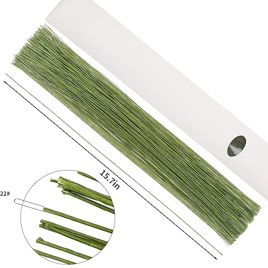 CCINEE 22 Gauge Dark Green Floral Wire Stem for Flower Arrangement Craft Supply,16 Inch,150PCS