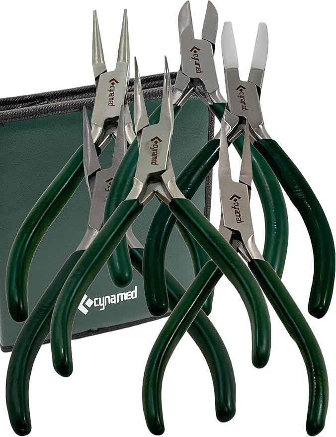 Premium 7-Pcs Jewelers Pliers Set Jewelry Tools Kit -Jewelry Making Pliers Tools with Needle Nose Pliers/Chain Nose Pliers, Round Nose Pliers, Nylon Jaw Pliers, Wire Cutter, Bent Nose Pliers With Case