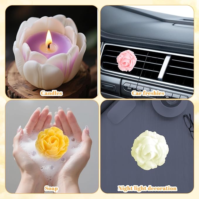 3 Cavity Rose Candle Molds, Silicone Flower Molds for Candles Crafts Casting, 3D Round Candle Making Soap Molds for Epoxy Resin Wax, DIY Handmade Gifts Clay Pop Flower Silicone Mold Home Decoration