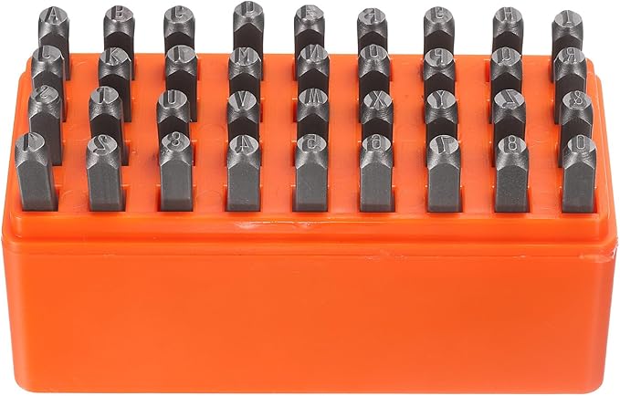 HARFINGTON 36pcs Metal Stamping Kit 5/32" (4mm) Steel Uppercase Letter and Number Punch Set (A-Z / 0-8 / "&" Symbol) Punch Press Tool with Case for Imprinting Metal Plastic Wood Leather