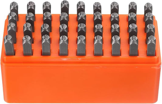 HARFINGTON 36pcs Metal Stamping Kit 5/32" (4mm) Steel Uppercase Letter and Number Punch Set (A-Z / 0-8 / "&" Symbol) Punch Press Tool with Case for Imprinting Metal Plastic Wood Leather
