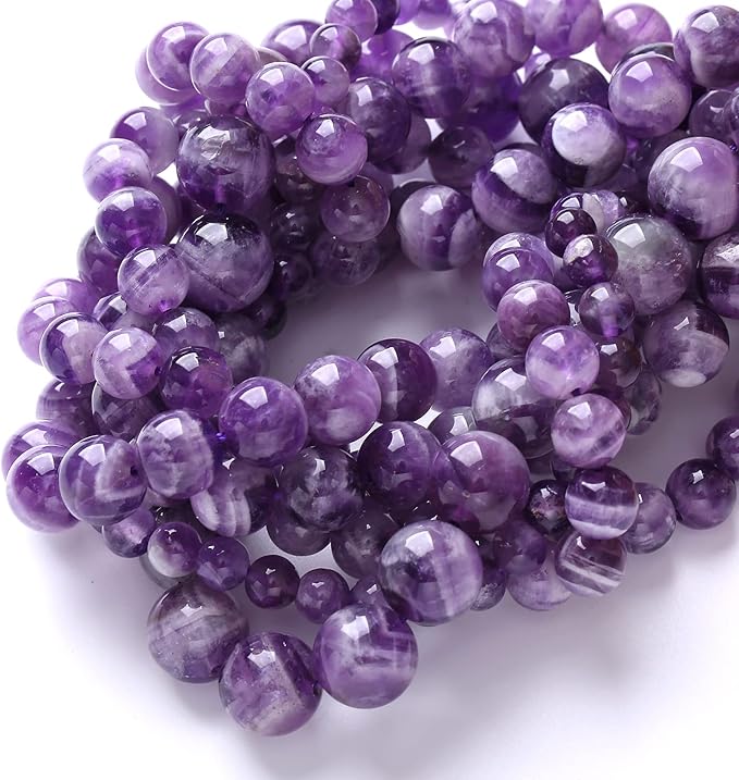 Natural Purple Dream Lace Amethysts Beads Crystal Round Loose Beads for Jewelry Making 8mm 45PCS 1 Strand 15" (Purple Dream Lace Amethysts, 8mm)