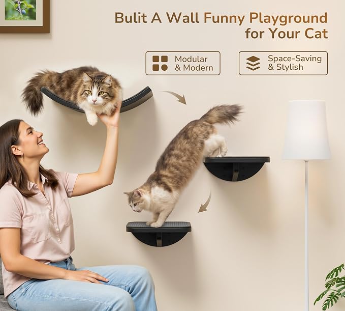 Grey Sisal-Padded Cat Wall Steps, Floating Wooden Cat Perch and Climbing Step - Image 4