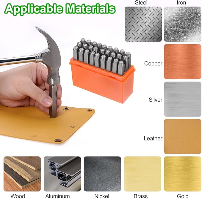 HARFINGTON 36pcs Metal Stamping Kit 5/64" (2mm) Steel Uppercase Letter and Number Punch Set (A-Z / 0-8 / "&" Symbol) Punch Press Tool with Case for Imprinting Metal Plastic Wood Leather