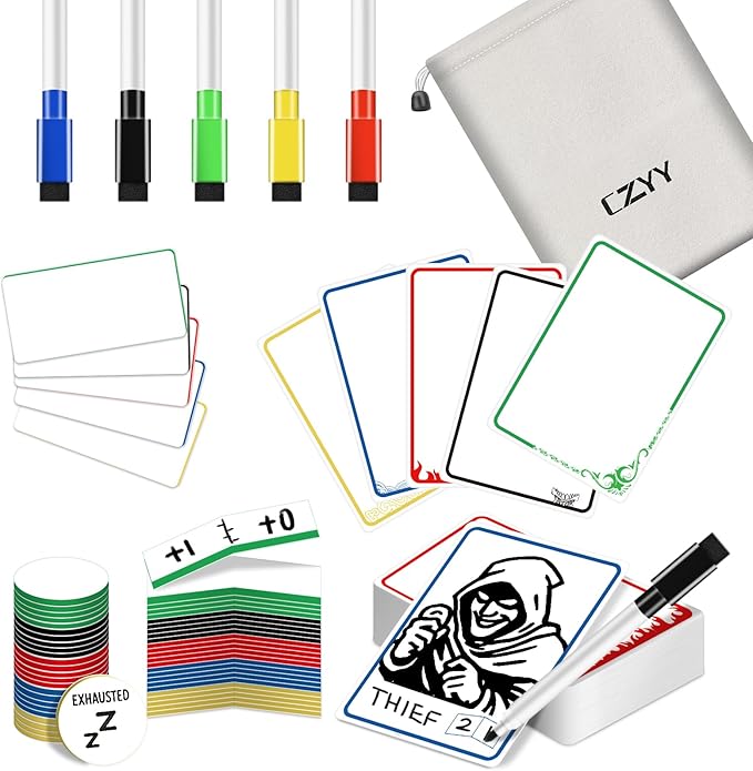 All-in-One Dry Erase MTG Tokens Gift Bundles - 50 Reusable Proxy Cards + 75 Blank Acrylic Counters & Tags Set with 5 Color-Coded Markers for TCG Players, Commander Decks & D&D