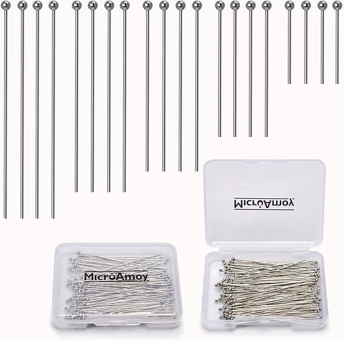 260pcs Silver Filled Ball Head Pins Non Tarnish Craft Earring Bracelet Jewelry Making Accessories Supplies(20mm (0.78in, Silver-Ball Pin)