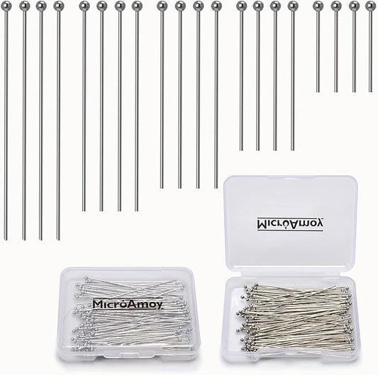 100pcs Silver Filled Ball Pins Non Tarnish Craft Earring Bracelet Jewelry Making Accessories Supplies (70mm (2.75in), Silver-Ball Pin)