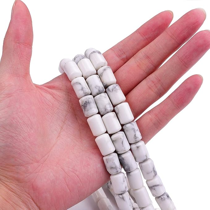 Natural White Howlite Cylinder Stone Loose Semi Gemstone Beads for Jewelry Making 10mmx14mm 38cm