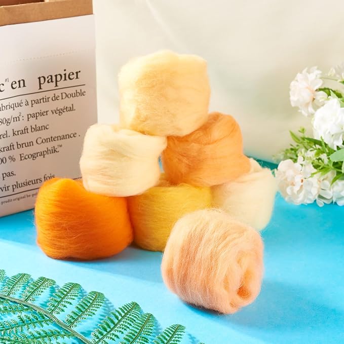 Boutigem 7 Color 35G Orange Needle Felting Wool Roving, Fibre Wool Roving Yarn - Image 4