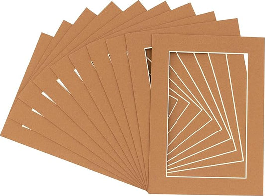 11x14 Mat for 8.5x11 Photo - Precut Aged Oak Brown Picture Matboard for Frames 11 x 14 Inches - Bevel Cut to Display Art 8.5 x 11 Inches - Acid Free Pack of 100 MATS with Backing Boards & Clear Bags