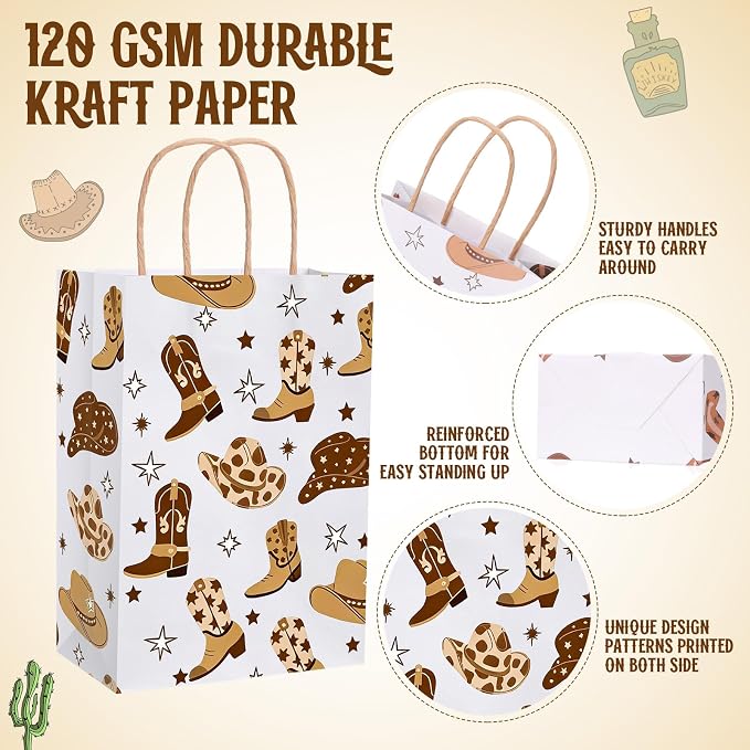 Gaillty 24 Pcs Cowboy Party Favor Bags Paper Western Gift Bags - Image 3