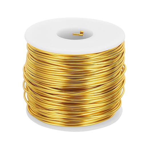 MECCANIXITY 15 Gauge Anodized Aluminum Craft Wire Bendable Bonsai Training Wire 223 Feet 1.5mm for Sculpting Crafts Wreath Floral Beading Jewelry Making, Gold Tone