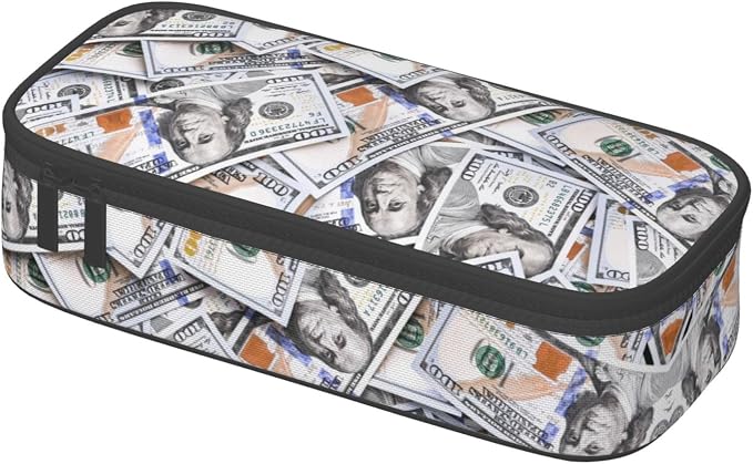 Money Novelty Us Dollar Cash Pattern Pencil Case Organizer Big Capacity Pencil - Image 2