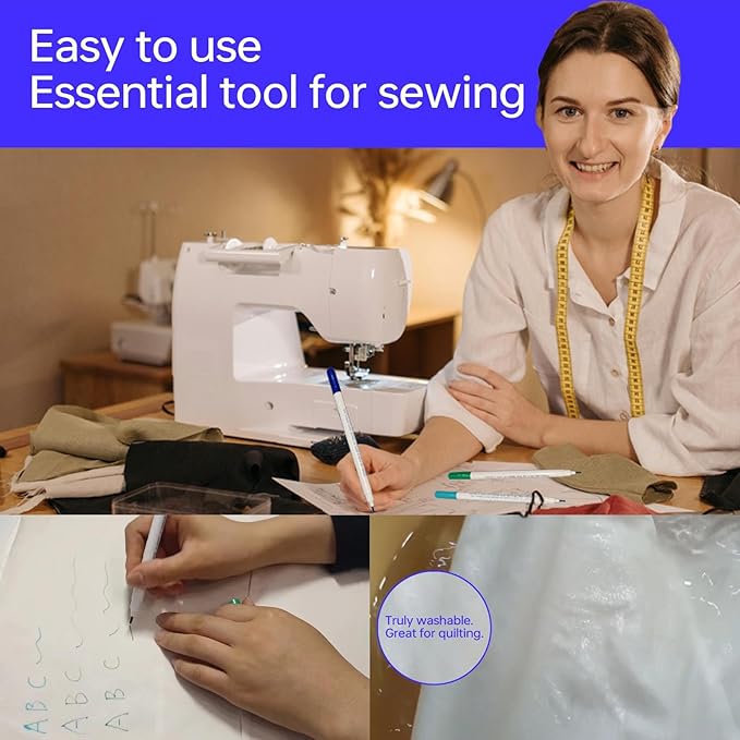 12 pcs Water-Erasable Fabric Pen Set - 6 Colors for Sewing, Embroidery & DIY Tracing