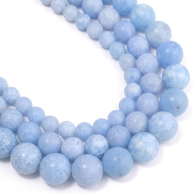 48pcs Natural Matte Light Blue Gemstone Beads，8mm Frosted Round Loose Stone by Yochus