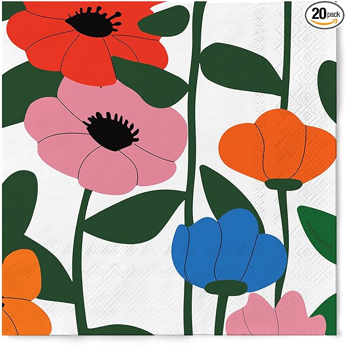 20 Pack Designer Paper Napkins, 3-Ply 6.5x6.5-inches Disposable Decorative White Floral Luncheon Cocktail Napkin for Wedding Event/Birthday/Anniversary Party/Baby Shower