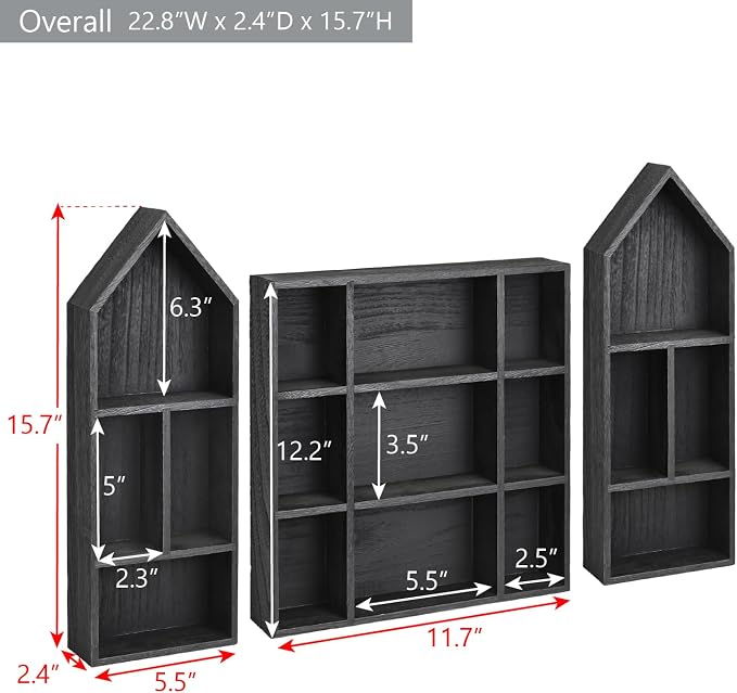 Ikee Design 3 Pcs Set Wooden Shadow Cubby Box Display Shelf Organizer Storage - Image 2