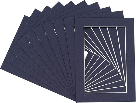 11x14 Mat for 8.5x11 Photo - Precut Navy Picture Matboard for Frames 11 x 14 Inches - Bevel Cut Matte to Display Art 8.5 x 11 Inches - Acid Free Pack of 10 MATS with Backing Boards & Clear Bags