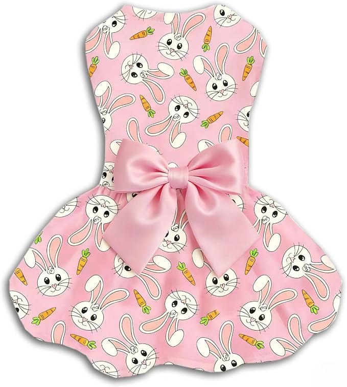 Easter Dog Dress with Bunny & Carrot Print, Festive Holiday Pink Spring Pet by PohshidoPet