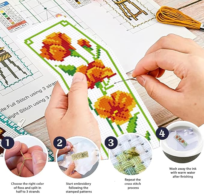 ORIGACH 6 Set Floral Cross Stitch Bookmark Kit - Image 4