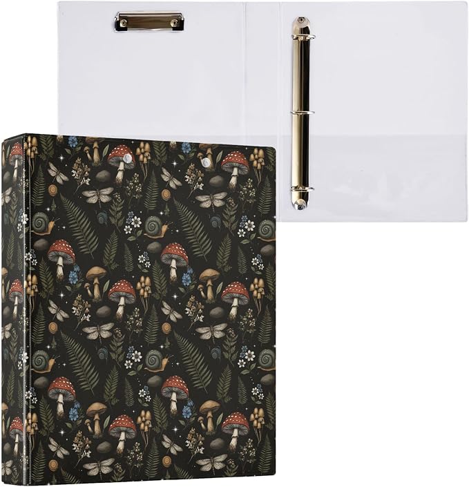 Mushroom Round Ring Binders 1.5 Inch Leaves Flower Berry Daisy 3 Ring Clipboard - Image 8