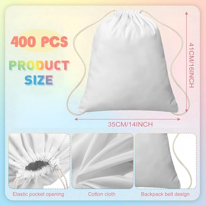 Saintrygo 400 Pcs Tie Dye Drawstring Bags Cotton Sublimation Blank Backpack - Image 2