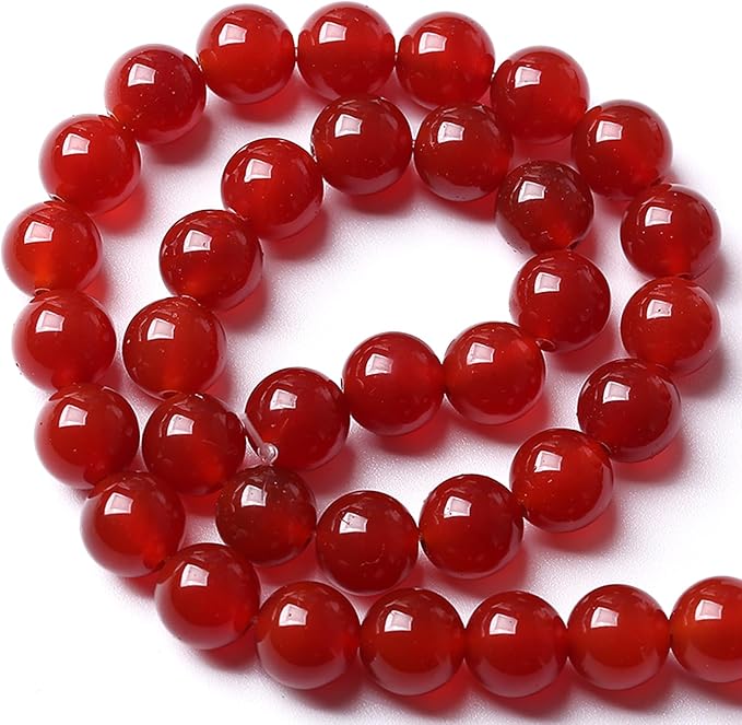 8MM 90pcs Semi-Precious Red Agate Beads Natural Stone Round Loose Beads for Jewelry Making DIY Bracelet Necklace 2 Strands 32"