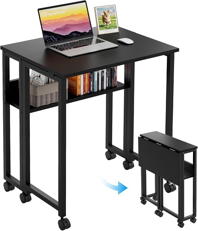 GreenForest Folding Desk with Wheels, 24.8" Rolling Table by GreenForest