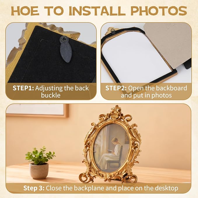 4 Pcs Gold Vintage Picture Frames - Image 4