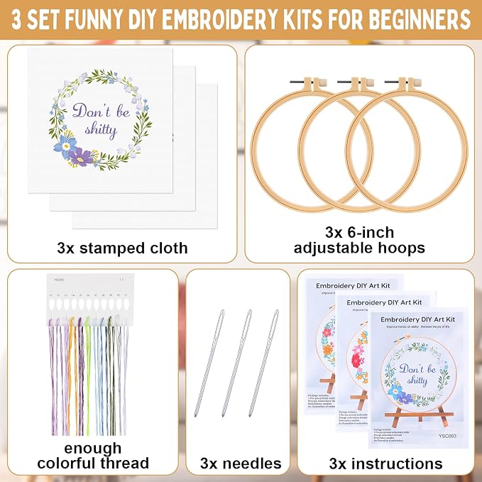 Daifunli 3 Sets Funny DIY Embroidery Kits - Image 2